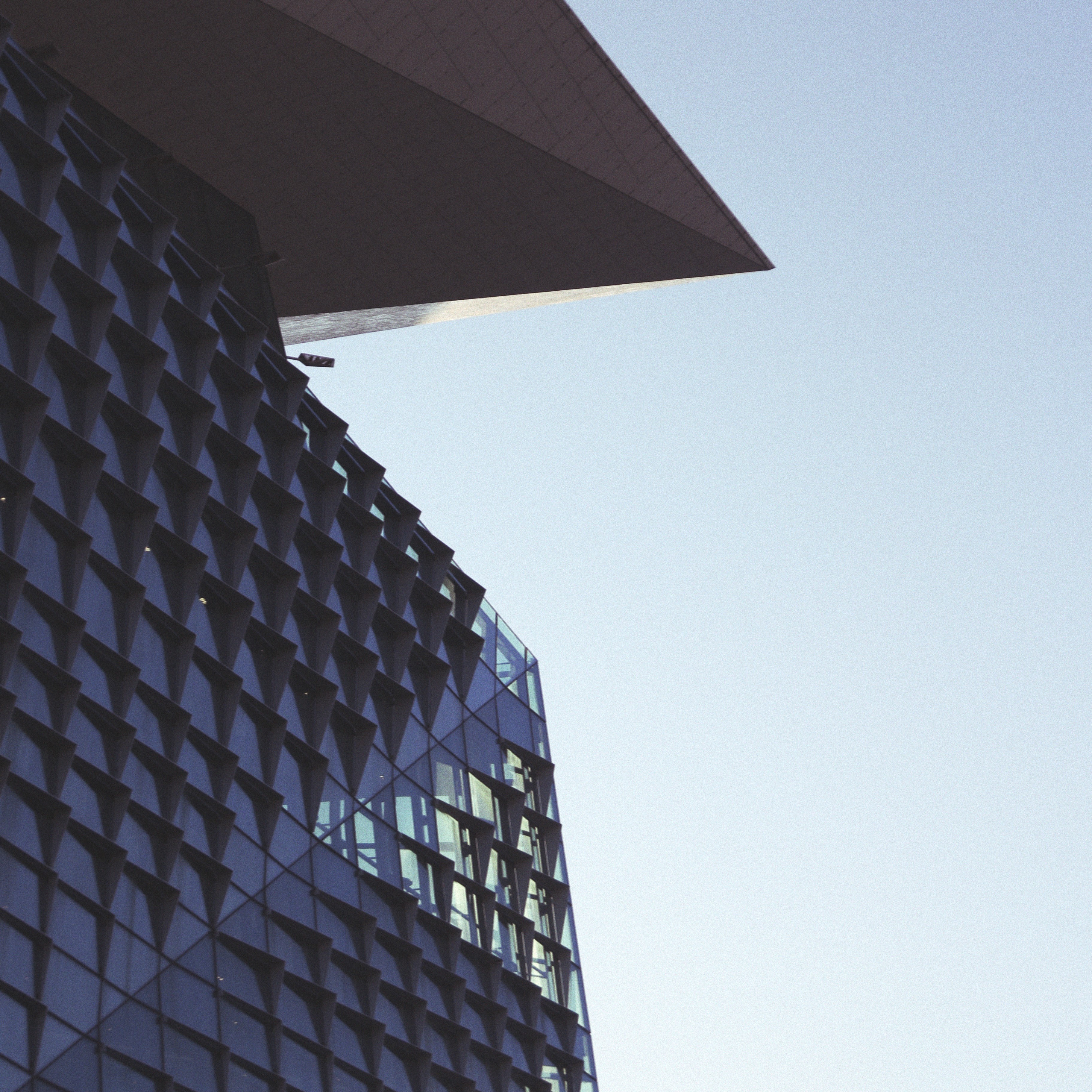 a building with an interesting scale-like texture on the side